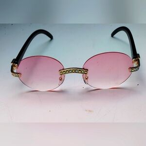 Circle Retro Rimless Round Rhinestone Fashion Sunglasses women's pink